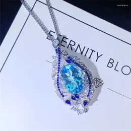 Pendants KOFSAC Luxury Blue Crystal Full Zircon Feather Pendant Necklace 925 Sterling Silver Jewellery Necklaces For Women Birthday Gifts