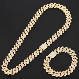 Strands 15mm Men Hip Hop Chain Necklace Pave Setting Rhinestone Male Hiphop Iced Out Bling Rhombus Cuban Chains Fashion Jewelry 230613