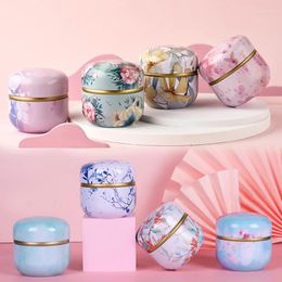 Storage Bottles Tea Caddy Tinplate Household Sealed Packaging Box Portable Boxes Japanese Style Flower Round Small Tin Container