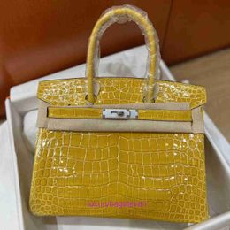 Top Quality Hremms Birkks Designer Women Purse Genuine Leather HandbagsNile High gloss Crocodile Skin Handmade Wax Thread Womens Handbag With Real Logo