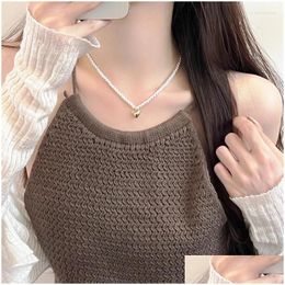 Pendant Necklaces Elegant White Imitation Pearl Bead Necklace For Women Crystal Golden Heart Sweet Party Jewellery Collier Femme Drop De Otmey