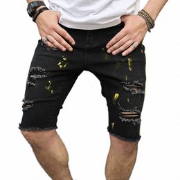 2023 New Summer Korean Trend Men's Jeans Casual Ripped Knee Length Streetwear Male Fi Beggar's Pants 88kr#