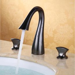 Bathroom Sink Faucets Widespread Faucet Matte Black Brass Deck Mounted Dual Holder Three Hole Mixed Cold And Basin Water Mixer Tap