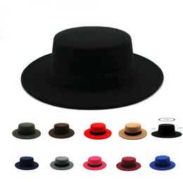 Spring 10 Colours INS Fake Wool Felt Fedora Hat brim jazz caps for women men unisex Flat Top bow tie design summer hats9837703