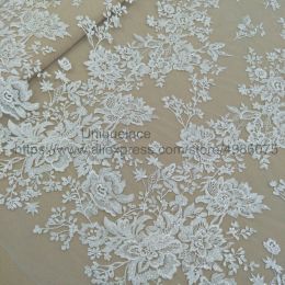 Fabric New arrival ivory embroidery lace fabric with sequins dress lace fabric wedding gown dress worlwide shipping 130cm width