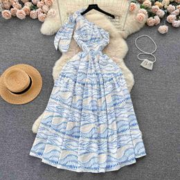 Basic Casual Dresses One-shoulder Backless Beach Long Dress For Women Summer Fashion Print Floral Holidays Vestidos Elegant Evening Party yq240328