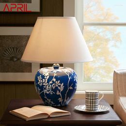 Table Lamps APRIL Modern Blue Ceramic Lamp Creative Vintage LED Desk Light For Decorative Home Living Room Bedroom Bedside
