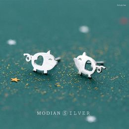 Stud Earrings Modian Real 925 Sterling Silver Animal Cute Small Pig With Heart For Women Grils Jewelry Gift