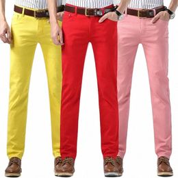 mens Coloured Jeans Stretch Straight Jeans Men Fi Casual Slim Fit Denim Trousers Male Red Yellow Hip Hop Pants Male Brand o1Ga#