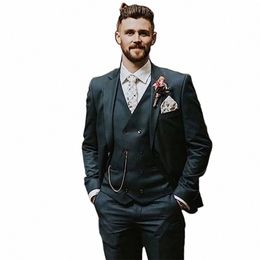 Ternos elegantes para homens Slim Fit 3 peças Double Breasted Jacket Vest Pants Set para festa de casamento Busin h8RT #