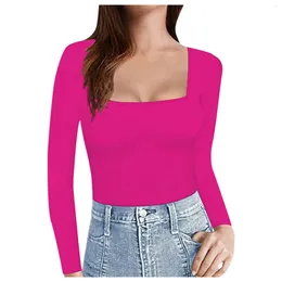 Women's Blouses Sexy Squaret Shirt Solid Colour Casual Fashion Long Sleeve Slim Fit Tee Youthful Woman Clothes Outfits Streetwear