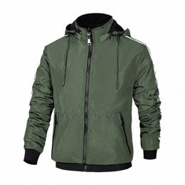 men's Autumn/Winter Reversible Sports Jacket Men Hooded Coat Windbreaker Jackets With Fleece Lining L15x#