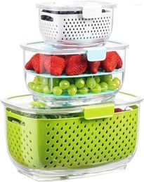 Storage Bottles Fresh Produce Vegetable Fruit Containers 3Piece Set BPA-free Partitioned Salad Fridge Organisers Used In Storing