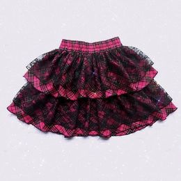 Harajuku Striped Print Y2K Cake Mini Skirt Gothic Japanese Style Lace Punk Ball Gown Kawaii Skirts School Casual Party Skater 240327