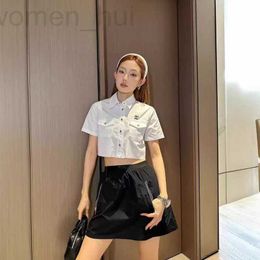 Women's Blouses & Shirts designer MIu24 Spring/Summer New Fashion Embroidery Letter Temperament Academy Style Slim Short Shirt+Straight Shorts for Women WEU1