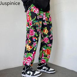 Men's Pants Autumn Ethnic Style Peony Printed Nine-Point Chinese Large Size Loose Casual High Street Sports Trousers