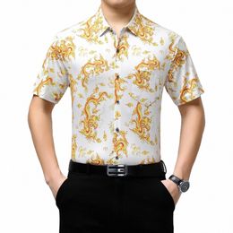 high Quality Men's Ice Silk Shirts 2023 Summer Fi China Drag Patterns Tops Male Printing Soft Smooth Silk Dr Shirts o3wW#