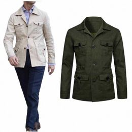 cott Linen Cargo Jackets Men Multi Pockets Outdoor Jacket Safari Jacket Streetwear Work Outwear 4 colors Size M-5XL J7hc#