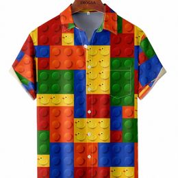 men's 3D Building Blocks Graphic Print Shirt Casual Chic Short Sleeve Lapel Shirt For Big Tall Unisex Shirt Streetwear Clothing z1Gf#