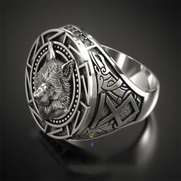 Trendy Retro Celtic Wolf Totem Band Rings Men's Viking Gothic Steampunk Carved Animal Rings Fashion Party Gift AB867265d