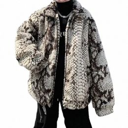 winter Warm Cott-padded Parkas Men's Snakeskin Pattern Loose Causal High Street Overcoat Men Jackets Male Clothes 91nL#