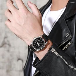 Wristwatches Formal Men Watch Minimalist Men's Quartz With Calendar Faux Leather Strap Round Dial Casual Fashion Jewelry For Teens