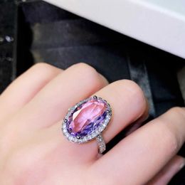 Cluster Rings Luxury Ladies Silver Color Wedding Band Big Oval Purple CZ Finger Ring Engagement Adjustable Women Jewelry