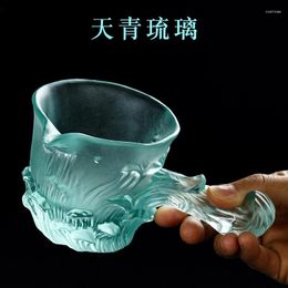 Cups Saucers Japanese-style Glass Side Handle Fair Cup Tea Dispenser Azure Coloured Glaze - Ocean Wave Teacup High Quality