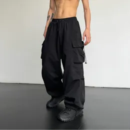 Men's Pants Spring Summer Fashion Casual Pans For Men Streetwear Solid Colour Cargo Elastic Waist Wide Leg Joggers