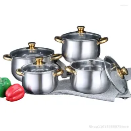 Cookware Sets 4PCS Soup Pot Stainless Steel Multi-function Set Double Bottom Pan Home Kitchen Cooking Pots