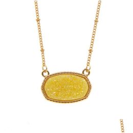 Pendant Necklaces Resin Oval Druzy Necklace Gold Color Chain Drusy Hexagon Style Luxury Designer Brand Fashion Jewelry For Womenpend Otnmz