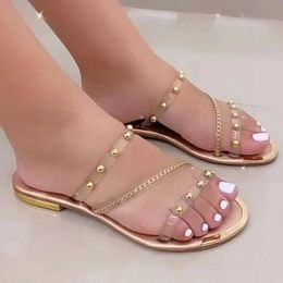 Slippers Summer Beach Shoes Womens 2024 Trend Fashion Bead Chain Elegant Sexy Party Wedding Sandals H240328QVHM