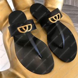 Designer Sandals For Women Best Quality Leather Thong Slides Golden Label With Original Box Luxury Ladies Slipper EUR 35-42