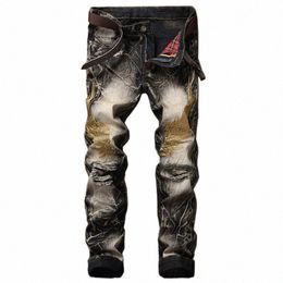 new Cott Streetwear Jeans Men European And American Persality Embroidery Wings Hole Denim Trousers Retro c7gF#