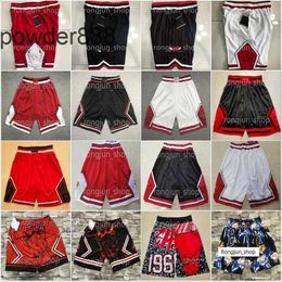 Stitched Black White Red Basketball Pocket Shorts Top Quality Retro with Printed Men Baskeball Short Size S-xxl