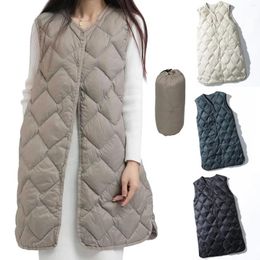 Women's Vests Women Autumn Down 2024 Ultralight 90% White Duck Long Jackets Collarless Puffer Liner Portable Winter Waistcoats