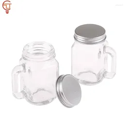 Wine Glasses 1pc Mini Mason Jar With Handle Leakproof Glass Water Bottle For Milk Cold Brew Coffee Portable Small Crystal Whisky