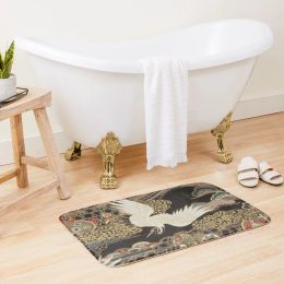 Mats VintageJapanese Cranes Gold and Black Bath Mat Washable NonSlip Kitchen Rug Absorbent Carpet For Bathroom