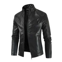 Men's Leather Faux Leather 2023 Spring and Autumn Mens Leather Jacket Zipper Casual Top Youth Motorcycle Wear 240330