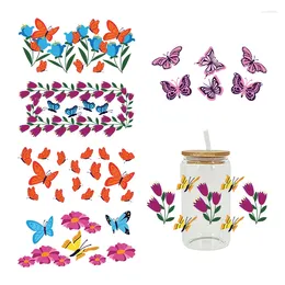 Window Stickers Flower Theme 3D UV DTF Transfer Sticker For The 16oz Libbey Glasses Wraps Cup Can DIY Waterproof Easy D5159