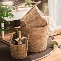 Baskets Natural Wicker Planter Basket Flower Pot Home Garden Decor Laundry Bucket Dirty Clothes Storage Baskets Toy Holders