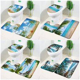 Bath Mats Ocean Beach Mat Set Island Coconut Trees Starfish Sea Waves Scenery Home Carpet Bathroom Decor Floor Rugs Toilet Lid Cover