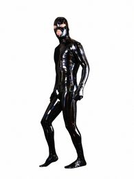 cosplay Men Maid Jumpsuit PU Leather Shiny PVC Catsuit Laser Wet Look High Elastic Full Body Bodysuit Shapers Body Bodystocking R14y#