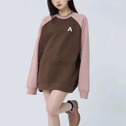 Women's Hoodies Sweatshirts Women Vintage Oversized Patchwork Spring Autumn Harajuku Streetwear O-neck Ladies Loose Casual Pullover Tops 24328