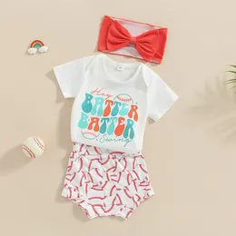 Clothing Sets Born Baby Girl Baseball Clothes Outfit Play Ball Short Sleeve Romper Print Shorts Headband Cuet 3Pcs Set