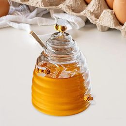 Storage Bottles Honey Jar Glass Ornament Kitchen Gadgets With Dipper And Lid Pot Bottle For Tabletop Party Gifts Birthday Household