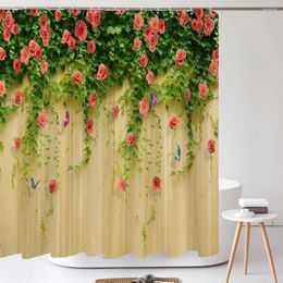 Shower Curtains Waterproof Curtain For Bathroom Nature Flower Rose Butterfly Bath Printed Fabric Screen Decor With 12 Hooks