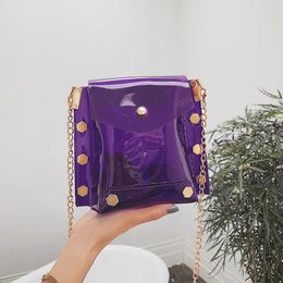 Shoulder Bags 2024 Unlined Jelly Crossbody For Women Luxury Women'S Bag With Chain Soft Daybag Clear Clutch Party Purple