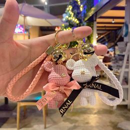 Keychains Cute Bear Key Chain Resin Bow Bell Keychain Weaving Fashion Doll Bag Pendant Holiday Car Ring For Girls Gift