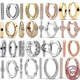 Hoop Earrings 925 Silver Glittering Hollowed-out Love Heart Original Women's Ring Close-set Earring Diy Charm Fashion Jewellery